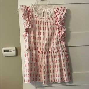 Crown & Ivy Pink, Orange and White Ruffled Flutter Sleeve Top